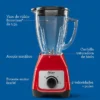 licuadora oster roja 800w vaso de vidrio 1.5l blstkag rrd